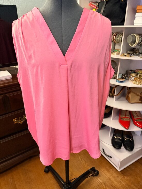 Ninety Clothing Co Tops - Womens XL Pink Sleeveless V Neck Blouse Flowy Work Top Barbiecore Casual Chic
